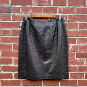 Kate Hill Leather Pencil Skirt. Size 6. Black, embossed leather.